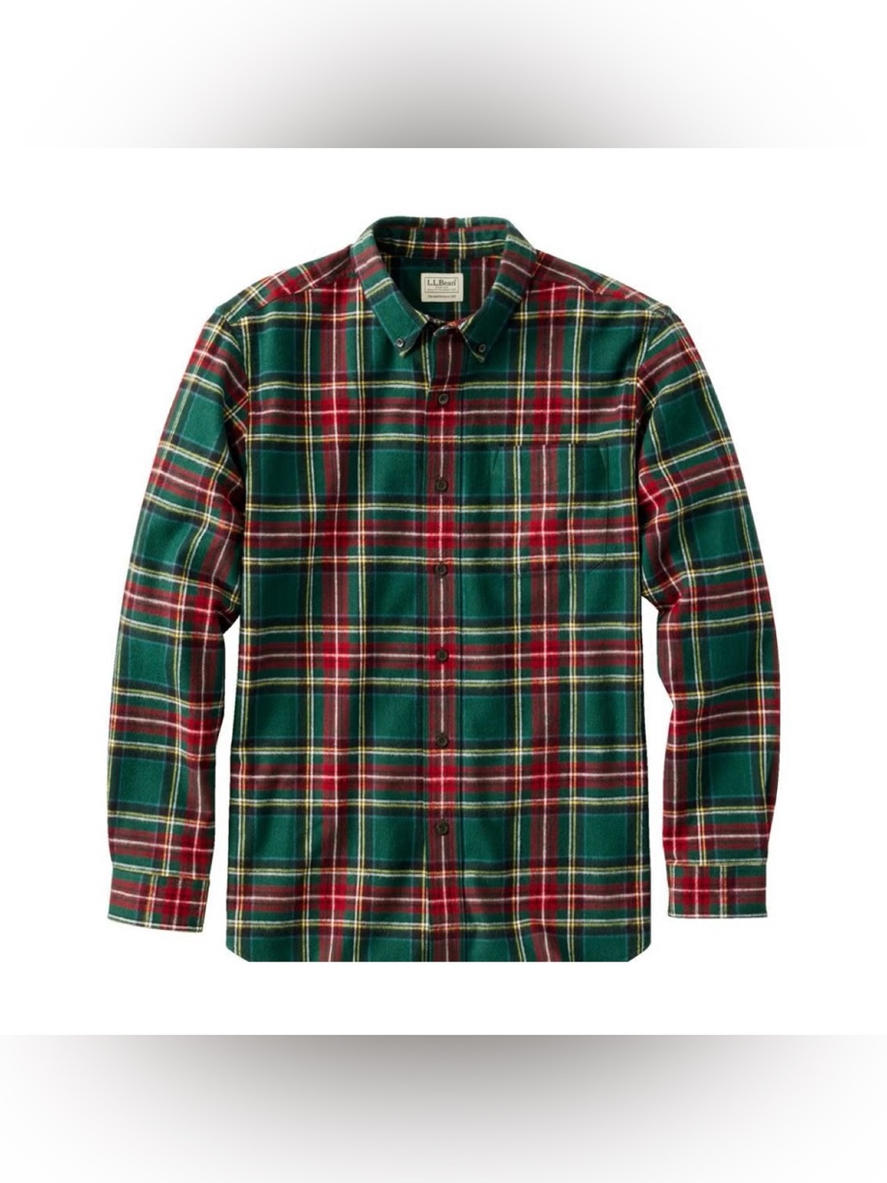 LL Bean green plaid full button-up flannel shirt (large)